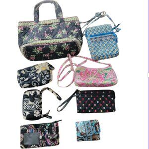 8 PC Vera Bradley Bargain Bundle w Wallets, Purses, Cosmetic & Crossbody Bags